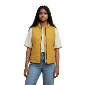 Kiko  Women’s Yellow Vest Size Large Full Zip 100% Satin Brand New
